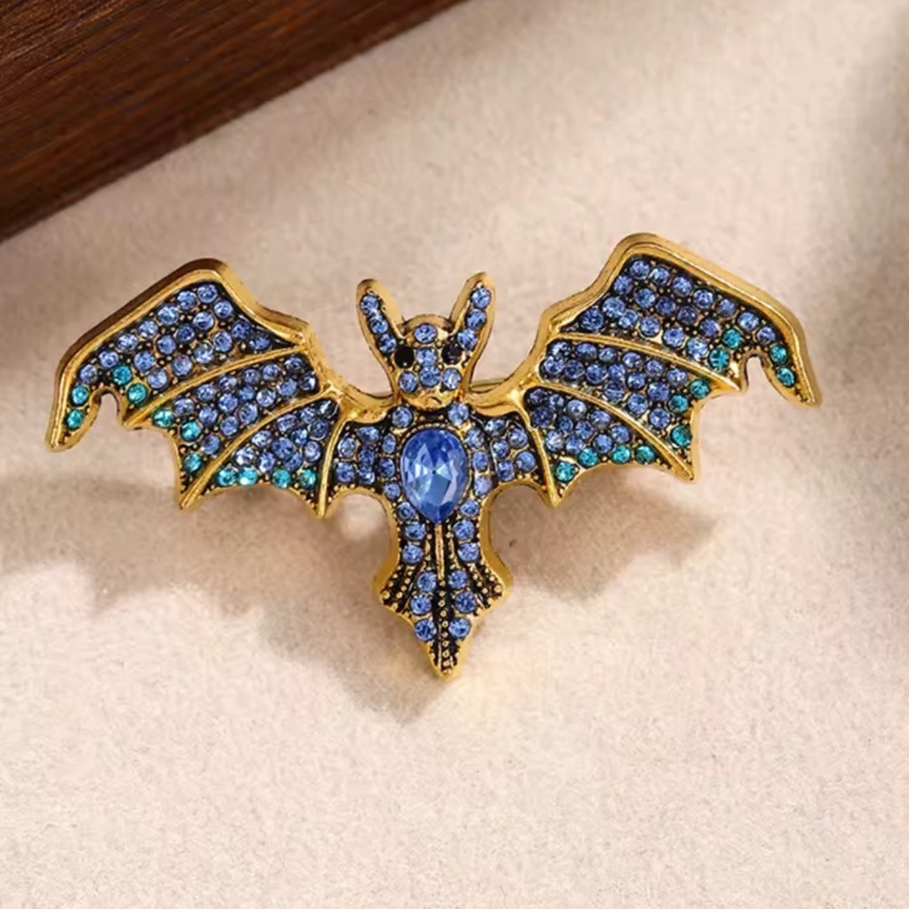 Vampire Bat Blue Crystal Brooch
